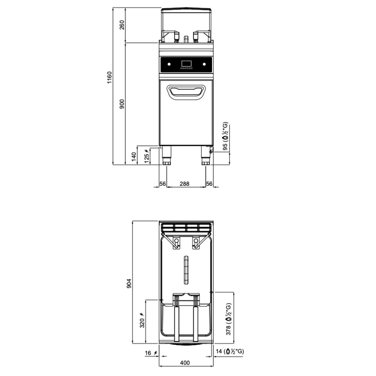 Gas Fritteuse - 20 Liter - 17,5 kW - mit Ölfilterung & automatische Korbanhebung