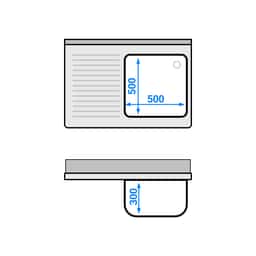 Spülschrank PREMIUM - 1000x700mm - mit 1 Becken rechts