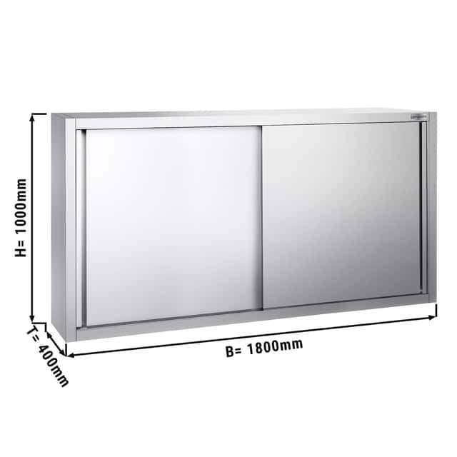 Edelstahl Wandhängeschrank PREMIUM - 1800x400mm - mit Schiebetür - 1000mm hoch