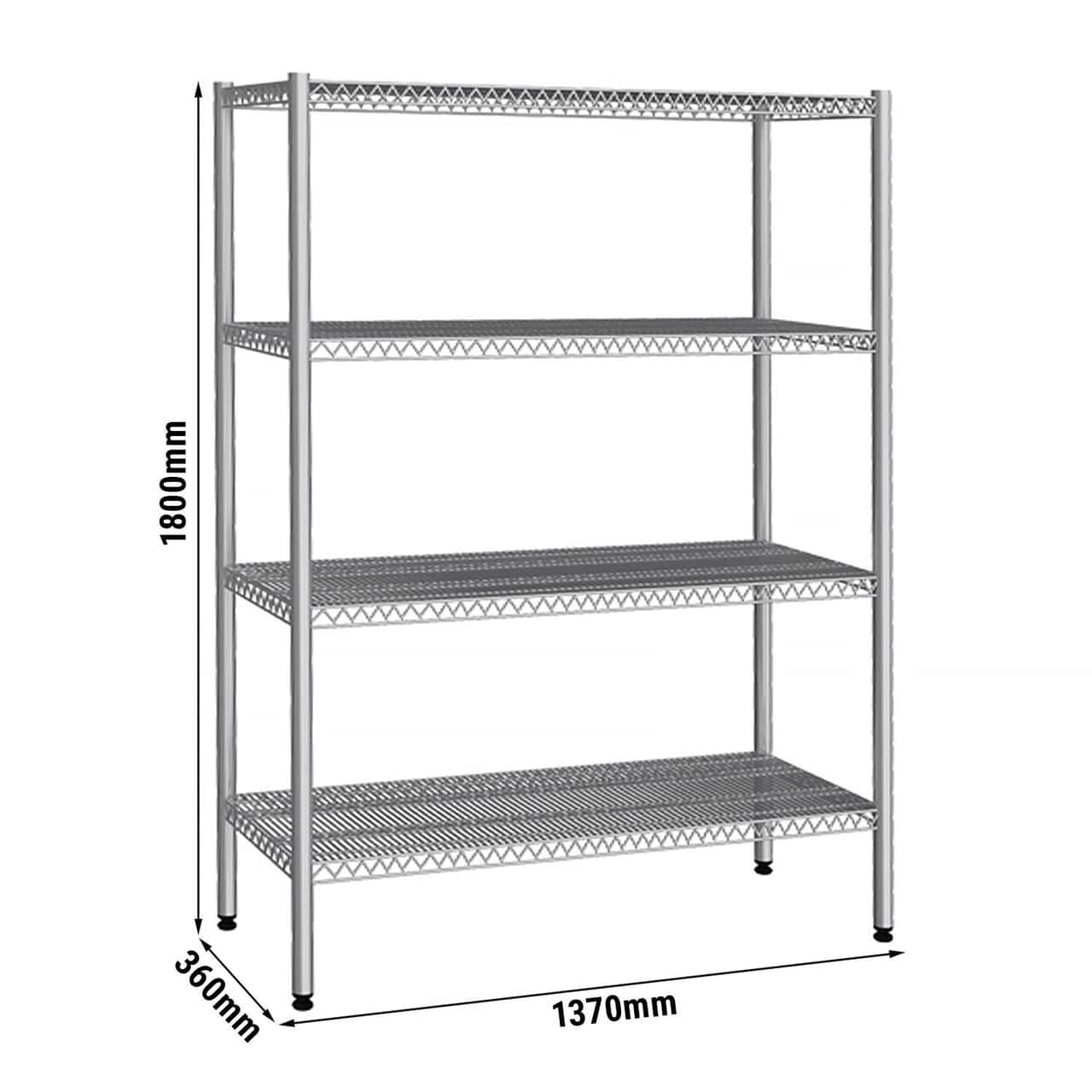 Nerezový regál - 1,4 x 0,4 m - se 4 drátěnými policemi (PEVNÉ)