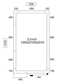 Tiefkühlzelle - 1200x2100mm - 3,2m³ - inkl. Lamellen