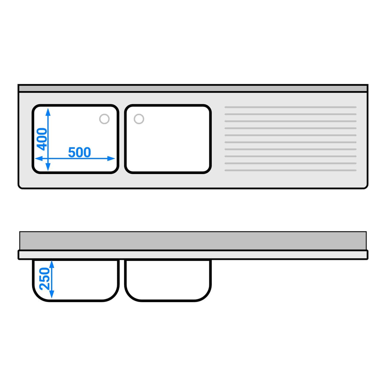 Spülschrank ECO - 2000x600mm - mit 2 Becken links