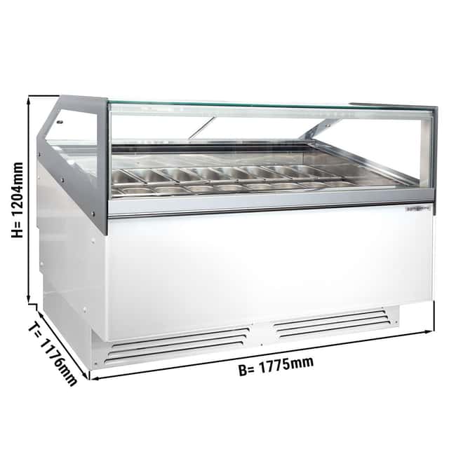 Eistheke ADAM - 1700mm - Umluft - für 18x 5 Liter oder 12x 7 Liter Eisbehälter - Weiß