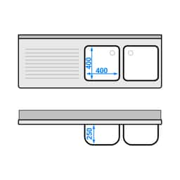 Spülmaschinen-Spülschrank - 1600x600mm - mit 2 Becken rechts