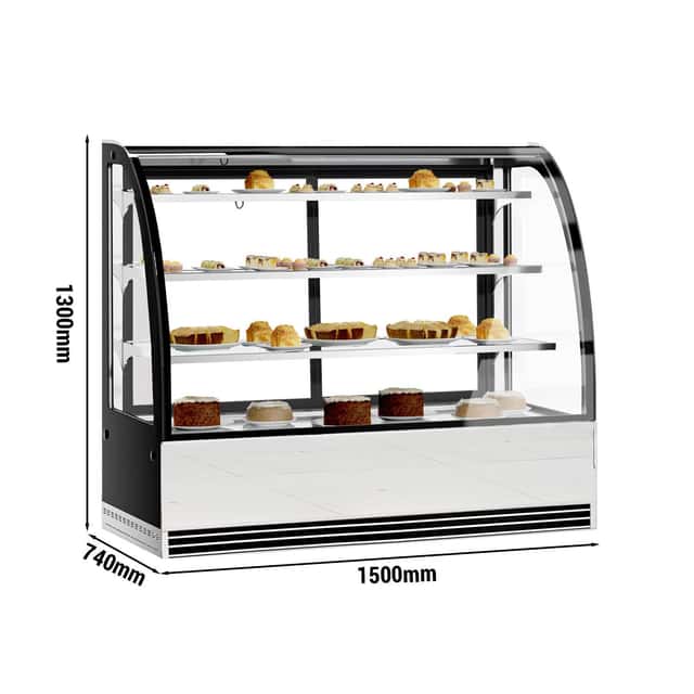 Kuchenvitrine - 1500mm - mit LED-Beleuchtung & 3 Ablagen