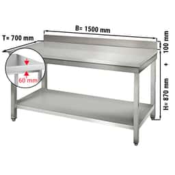 Edelstahl Arbeitstisch ECO - 1500x700mm - mit Grundboden & Aufkantung