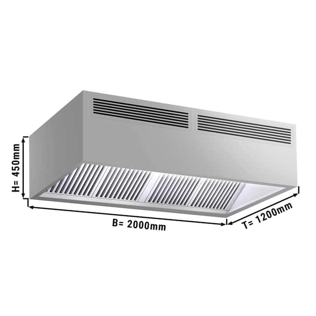 Induktions-Kastenhaube - 2,0m - mit Filter & LED Lampe