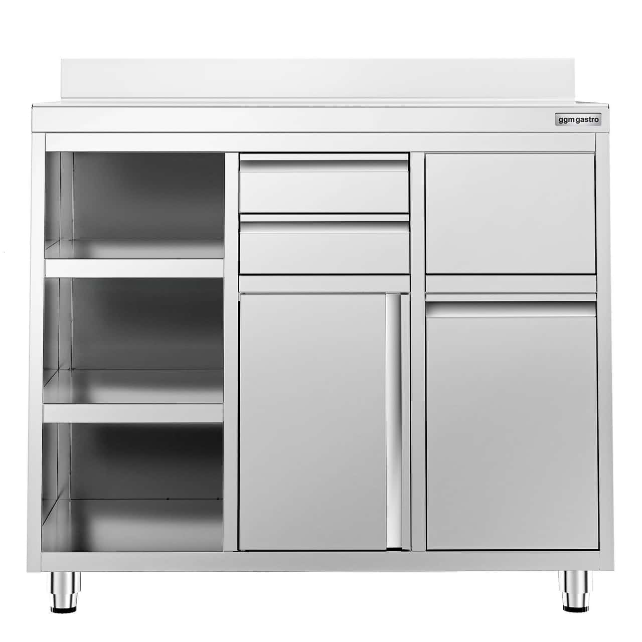 Arbeitsschrank - für Kaffeemaschine - 1200x600mm - mit Ausklopfer, 2 Schubladen, 1 Tür, Mülleimer & Aufkantung