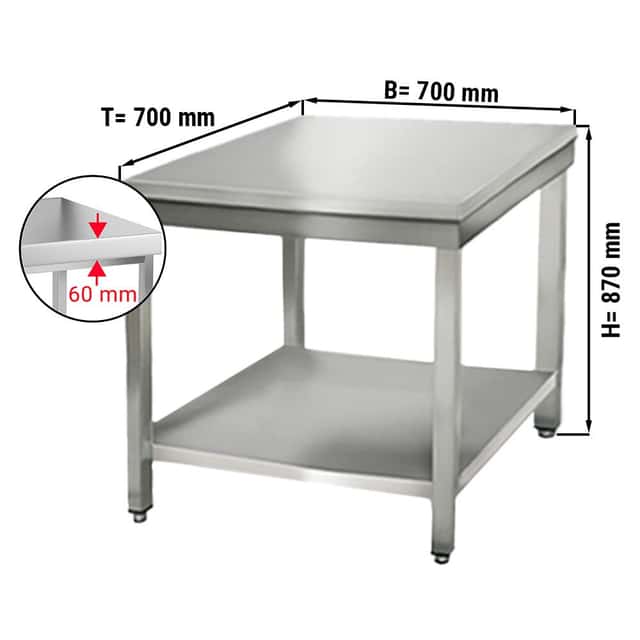 Edelstahl Arbeitstisch ECO - 700x700mm - mit Grundboden ohne Aufkantung