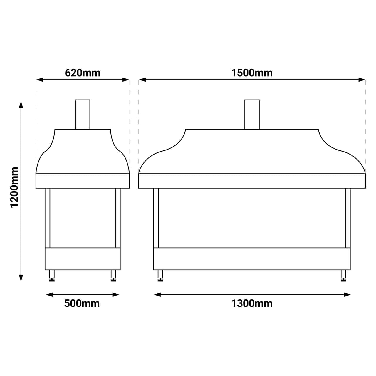 Holzkohle Kupfergrill - 1500mm - mit Glas