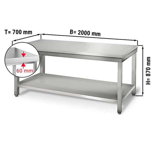 Pracovní stůl ECO z nerezové oceli - 2,0 m - se spodní policí