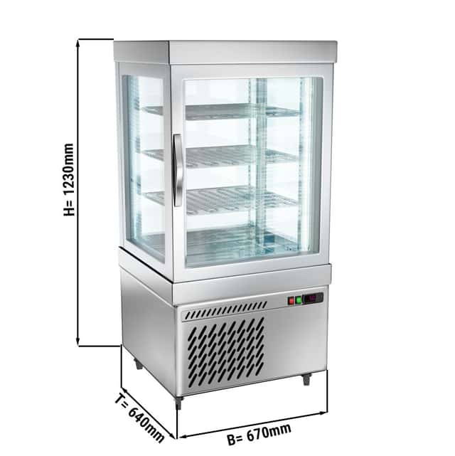 Panorama-Tiefkühlvitrine - 230 Liter - 670mm - 3 Ablagen - Silber