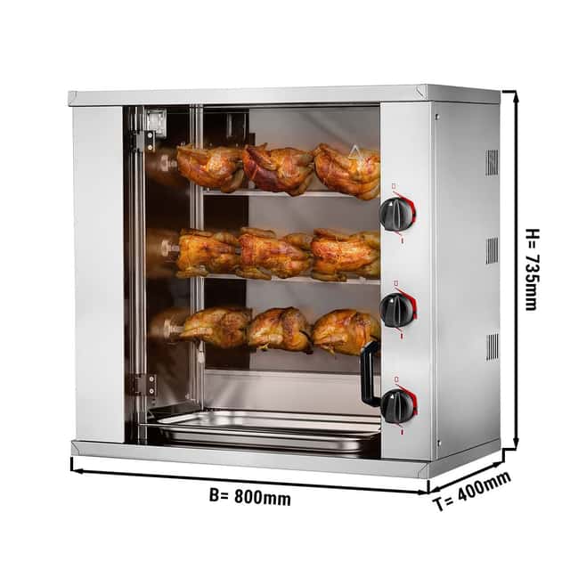 Elektro Mini-Hähnchengrill - 6,6kW - mit 3 Spießen für bis zu 9 Hähnchen