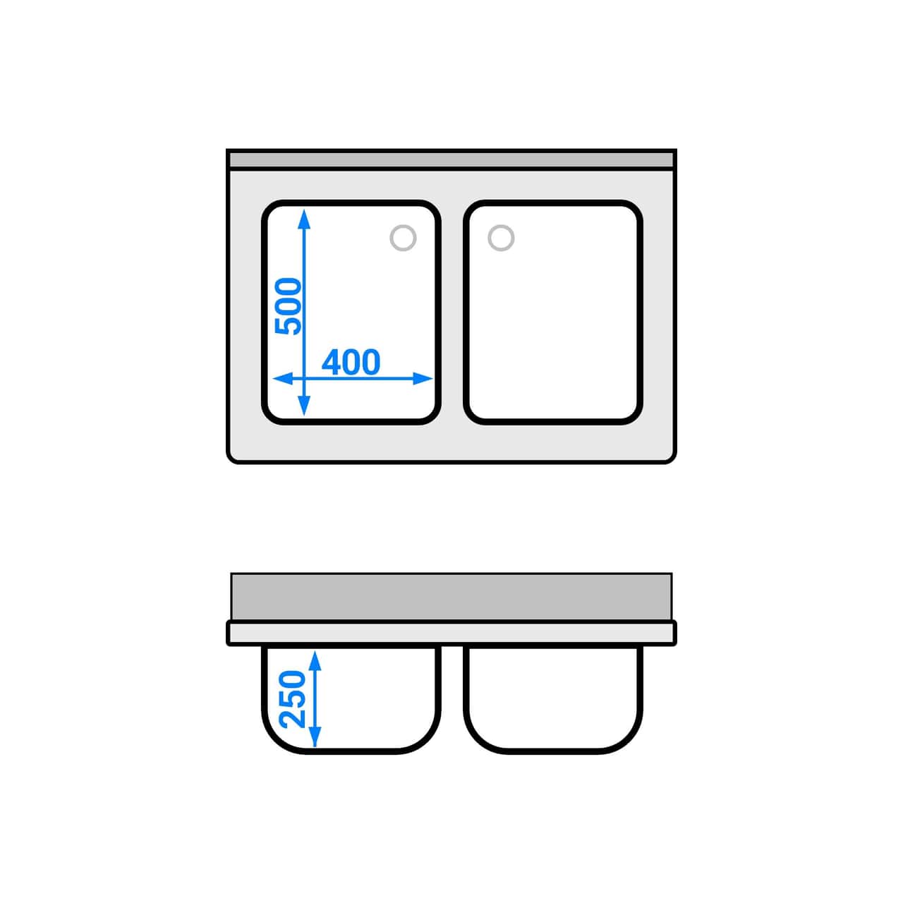 Spülschrank PREMIUM - 1000x700mm - mit 2 Becken mittig