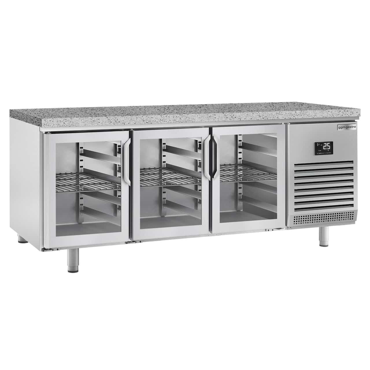 Bäckereikühltisch Premium PLUS - 2185x800mm - 3 Glastüren & Granitarbeitsplatte