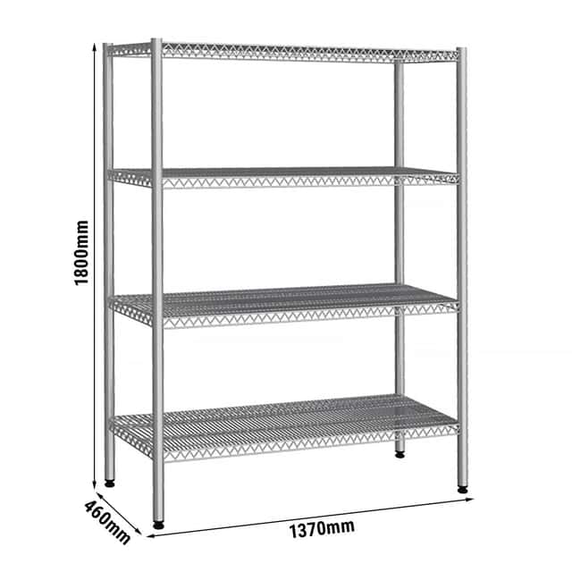 Edelstahlregal - 1370x460mm - mit 4 Drahtböden (FEST)