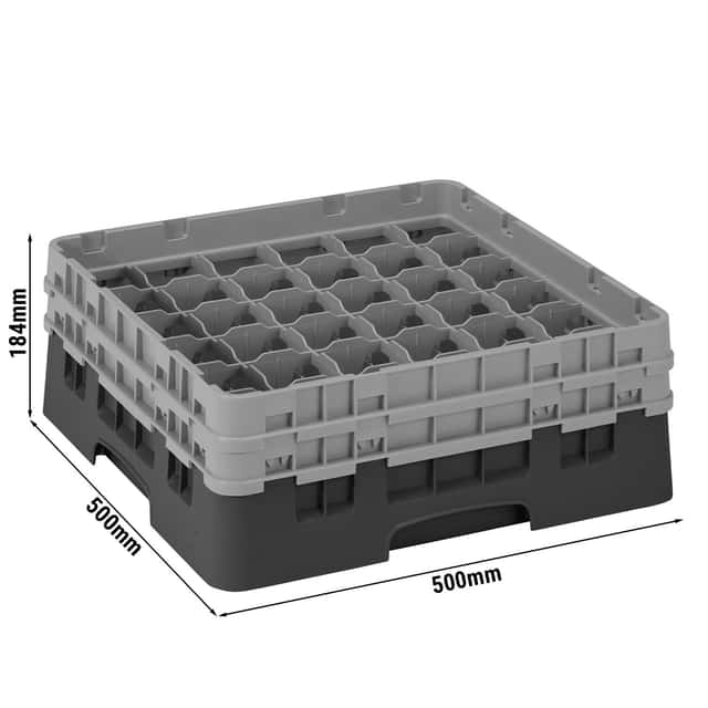 CAMBRO | CAMRACK® - Gläserspülkorb 1/1 - 36 Fächer - mit 2 Extender - 500x500mm - Schwarz