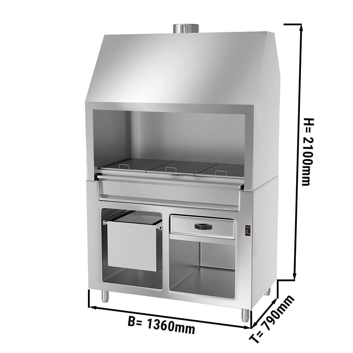 Holzkohlegrill BERLIN - 1,36m - Edelstahloptik