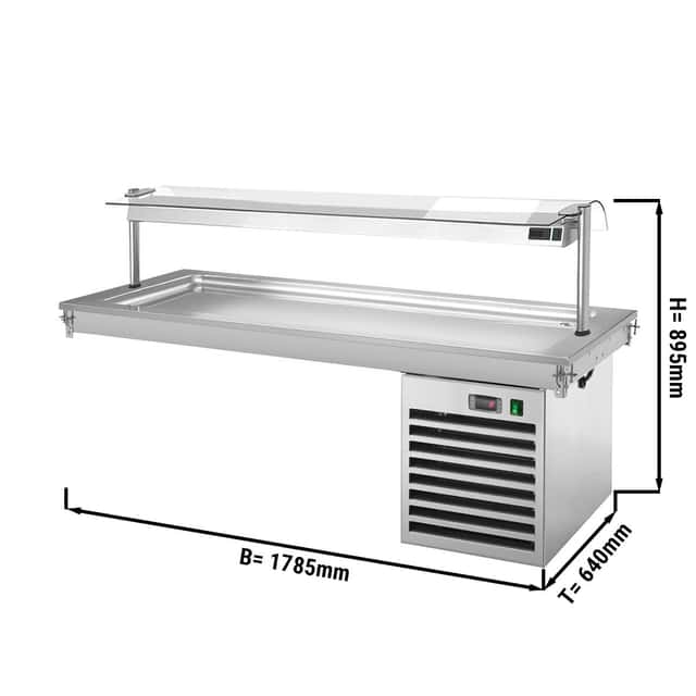 Einbau Kühlplatte - 1,8m - +2 ~ +8 °C - 5x GN 1/1 - mit Glas-Hustenschutz