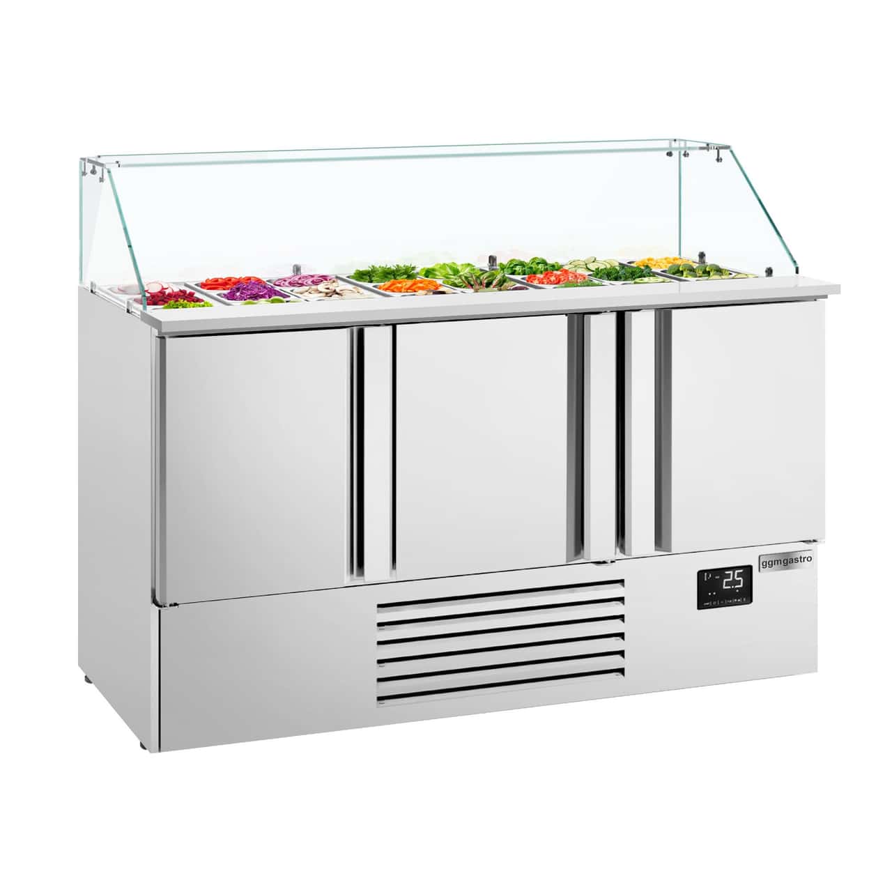 Saladette Premium PLUS - 1460mm - 3 Türen - für 9x GN 1/3 & 6x 1/6 GN - Glasaufsatz