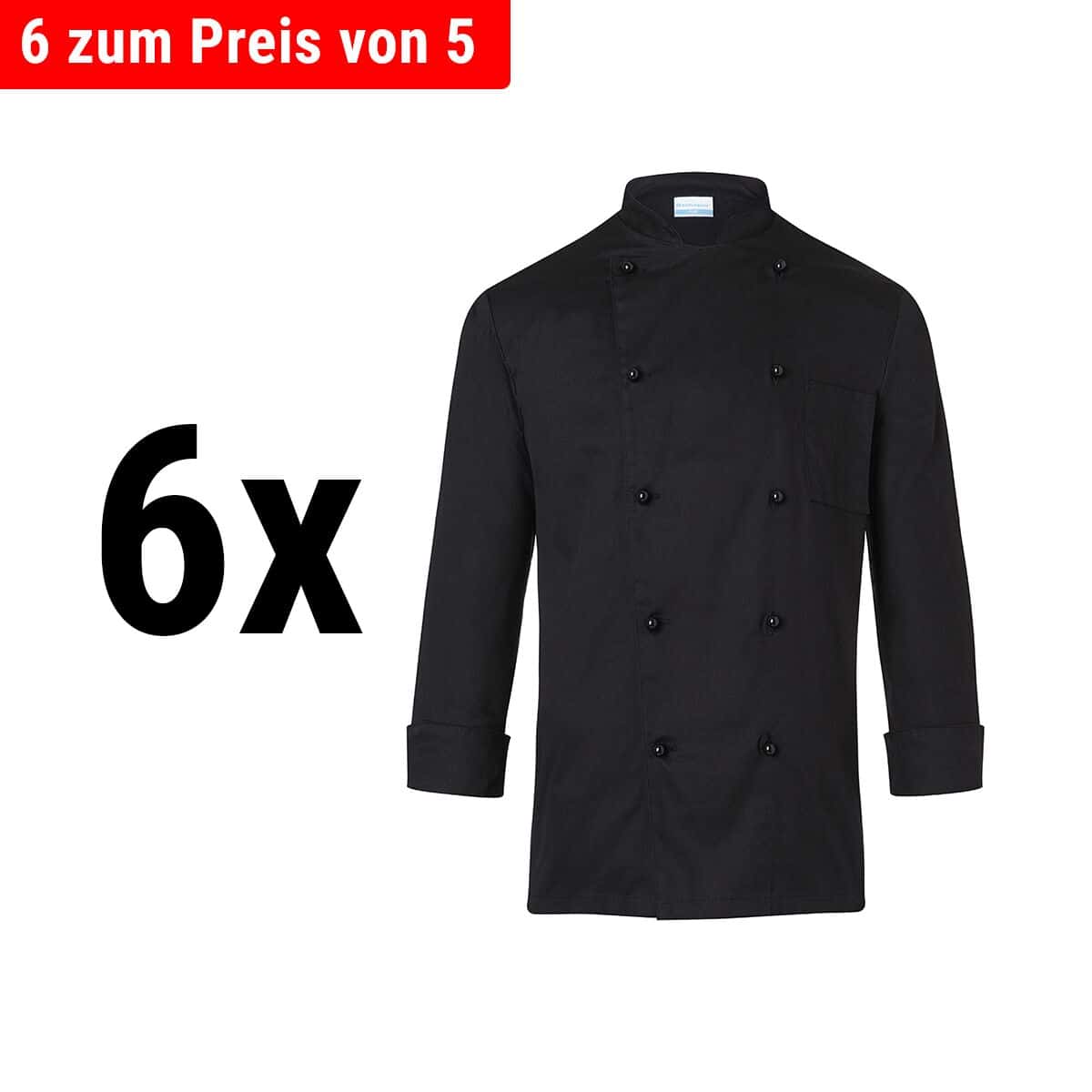 (6 Stück) KARLOWSKY | Kochjacke Basic - Schwarz - Größe: XS