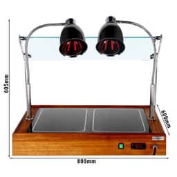 Warmhalteplatte mit 2 Wärmelampen - Holzoptik