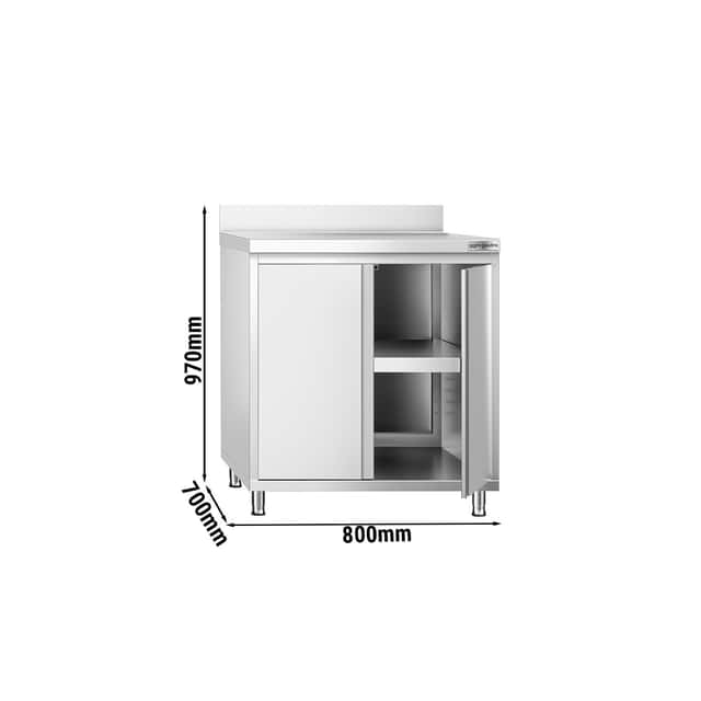 Edelstahl Arbeitsschrank PREMIUM - 800x700mm - mit Flügeltür & Aufkantung