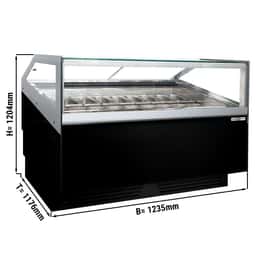 Eistheke ADAM - 1200mm - Umluft - für 12x 5 Liter oder 8x 7 Liter Eisbehälter - Schwarz