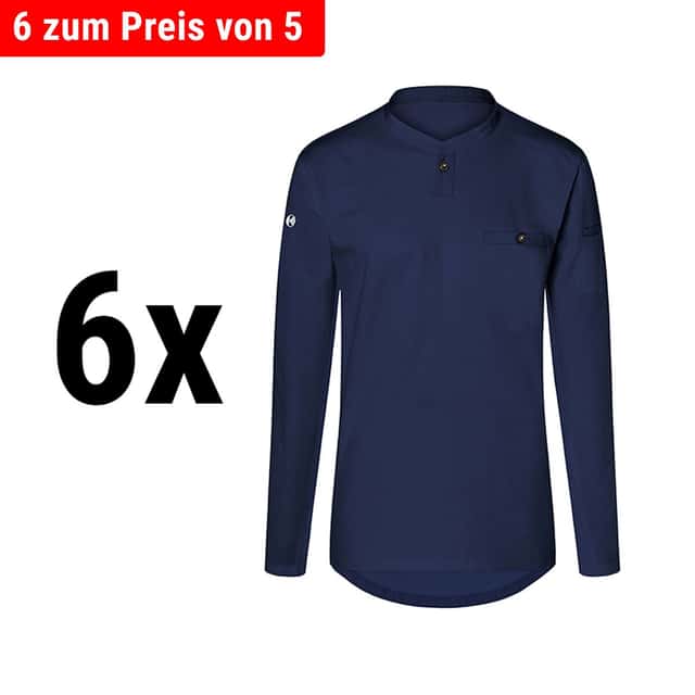 (6 Stück) KARLOWSKY | Langarm Herren Arbeitsshirt Performance - Marine - Größe: XS