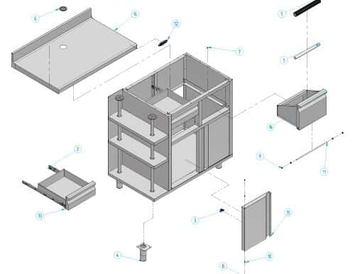 Arbeitsschrank - für Kaffeemaschine - 1000x600mm - mit Ausklopfer, 2 Schubladen, 2 Türen & Aufkantung