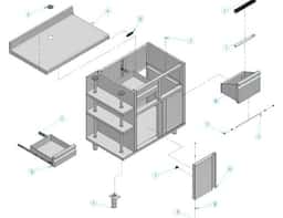 Arbeitsschrank - für Kaffeemaschine - 1000x600mm - mit Ausklopfer, 2 Schubladen, 2 Türen & Aufkantung