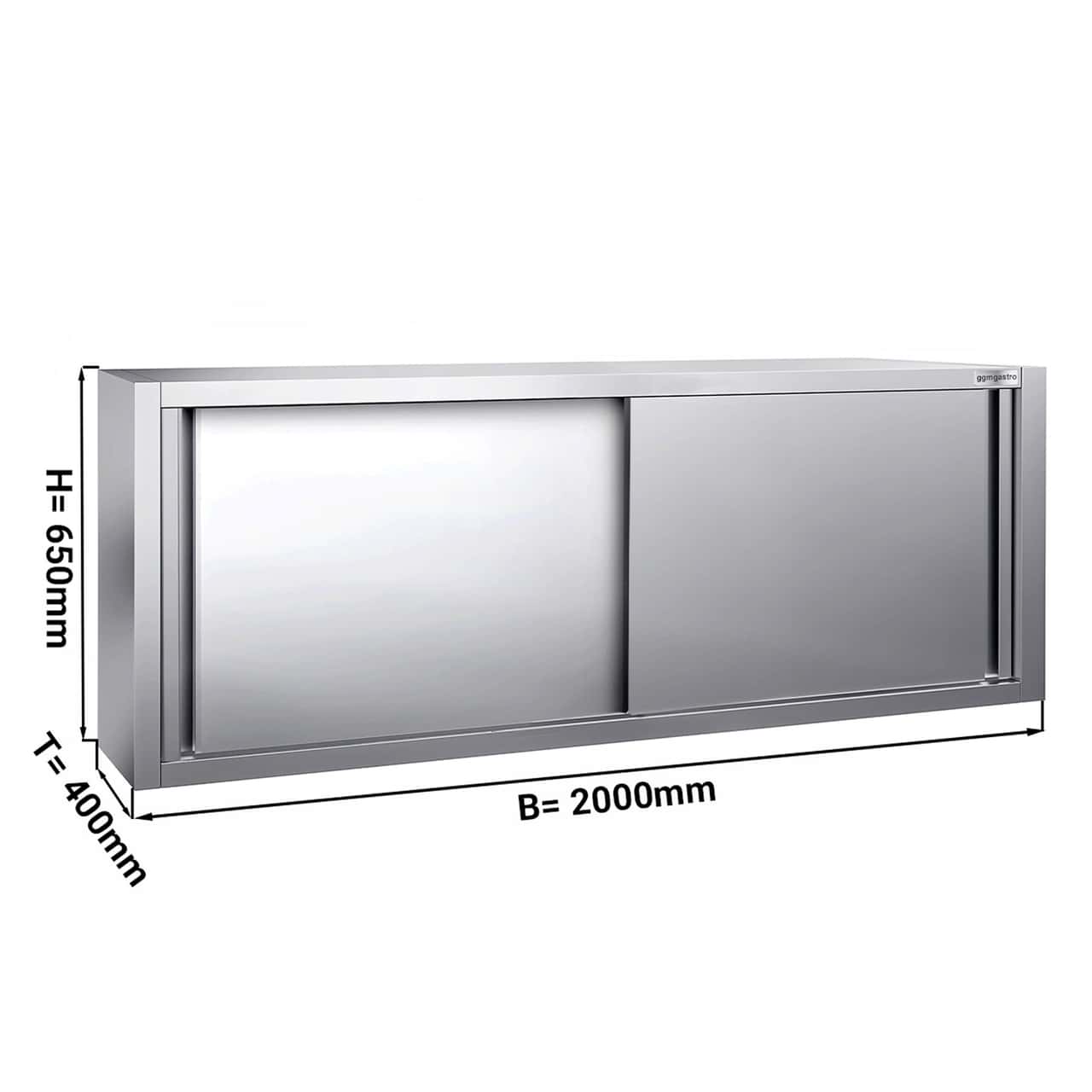 Edelstahl Wandhängeschrank PREMIUM - 2000x400mm - mit Schiebetür - 650mm hoch