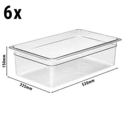 (6 kusů) CAMBRO | Polykarbonátové GN nádoby Camwear® 1/1 - čiré - hloubka 150 mm