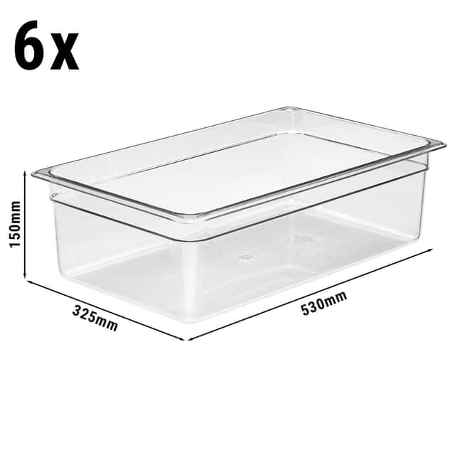 (6 Stück) CAMBRO | CAMWEAR® -  Polycarbonat GN-Behälter 1/1 - Clear - Tiefe 150 mm