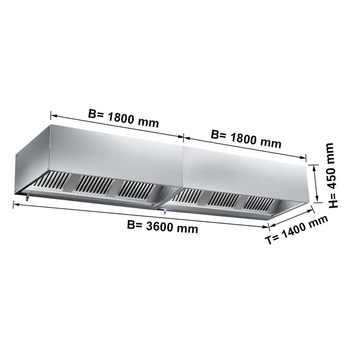 Digestoř 3,6 m - s filtrem & svítidlem