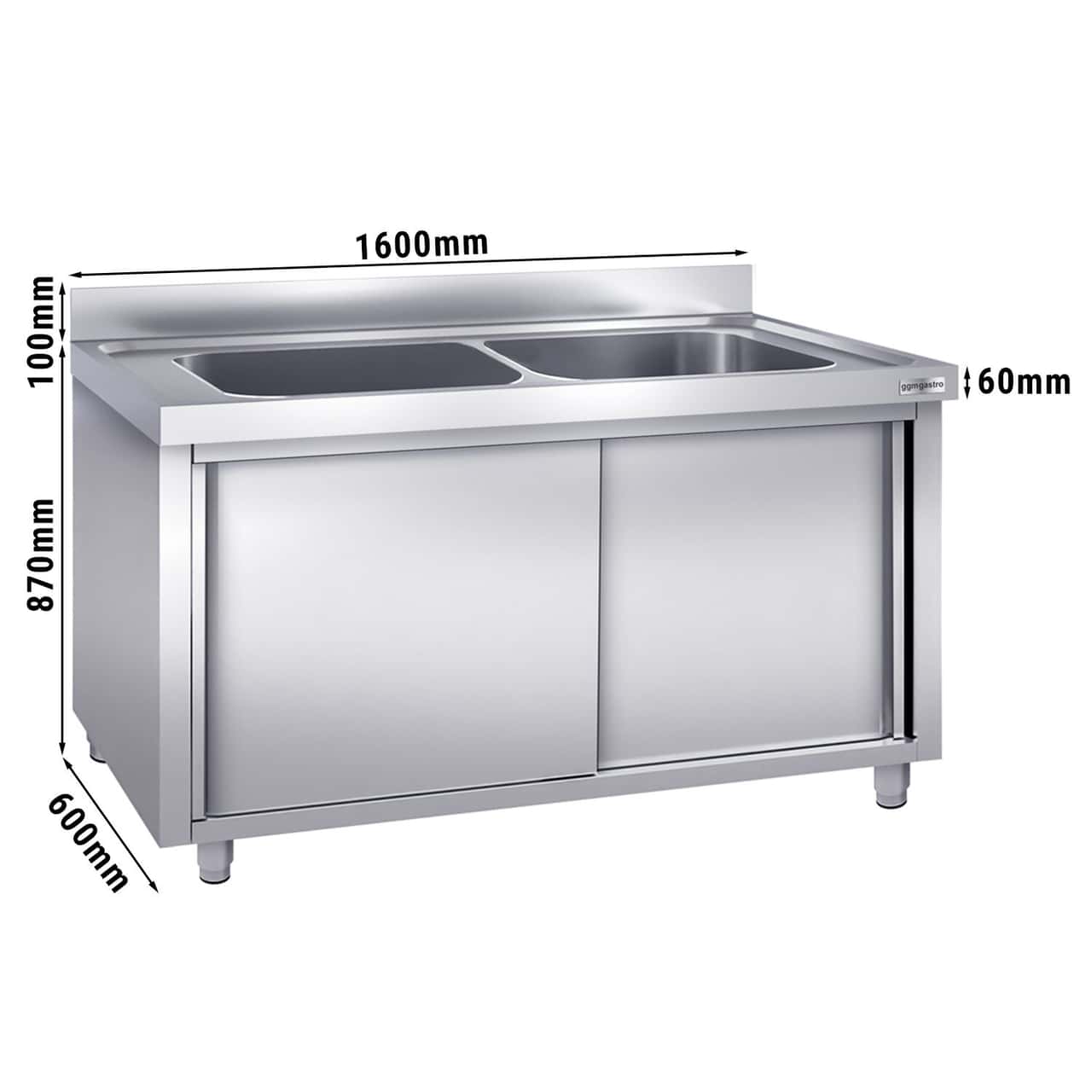 Topfspülschrank - 1600x600mm - mit 2 Becken