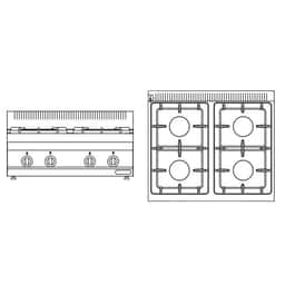 Gasherd - 16 kW - 4 Brenner - inkl. Unterbau mit 2 Türen