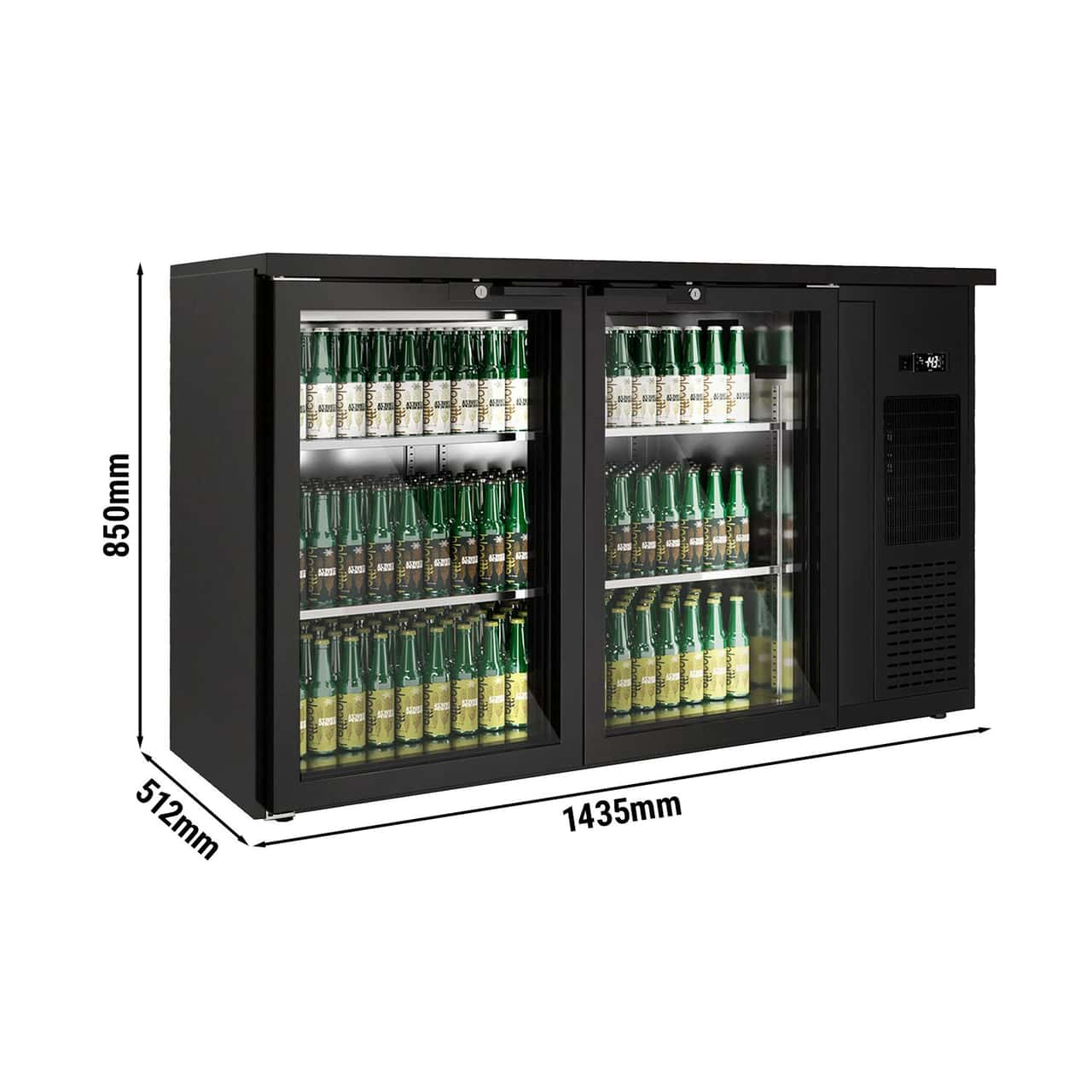 Bar- & Getränkekühltisch Premium - 1435x528mm - 260 Liter - mit 2 Glastüren