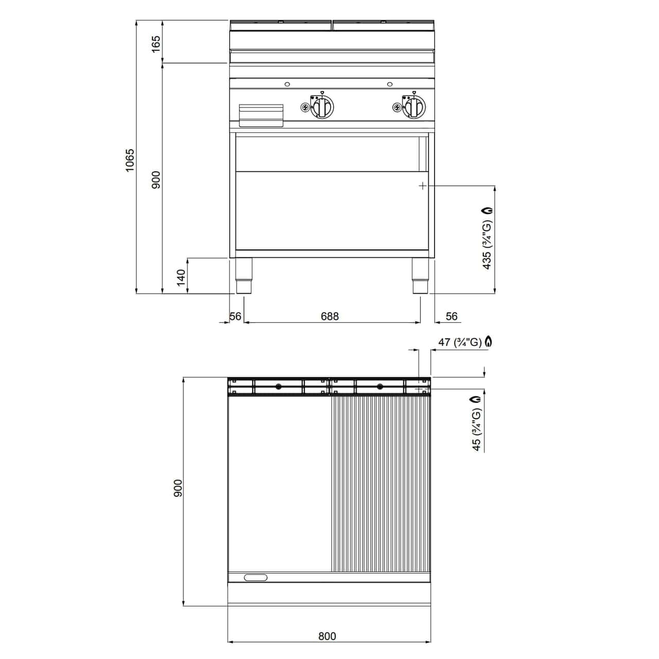 Gas Bratplatte - 20 kW - Glatt & Gerillt