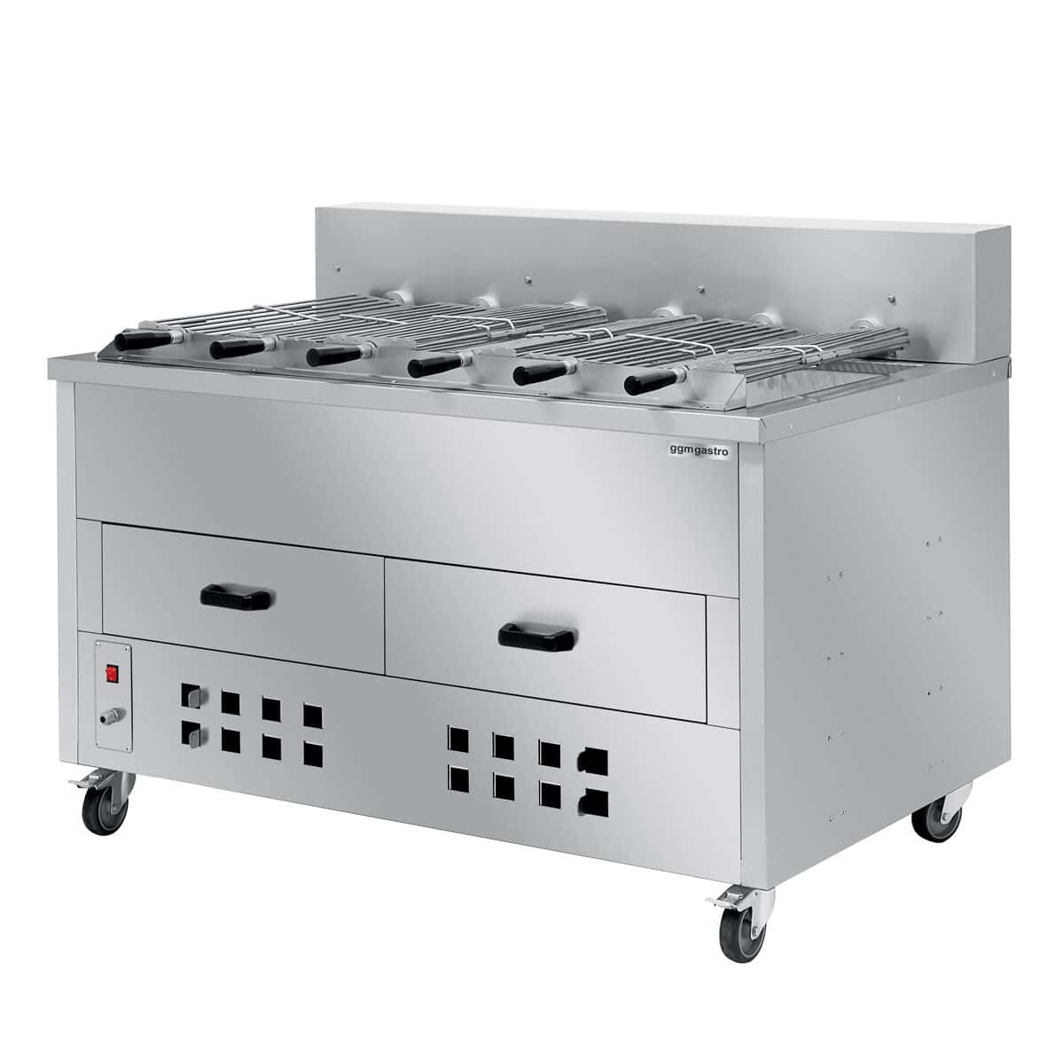 Holzkohlegrill/ Röster für Hähnchen - 1400mm - mit 6 Spieße