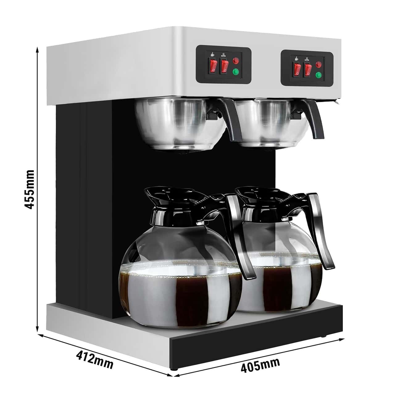 Filterkaffeemaschine - 2x 1,8 Liter - 4 kW - mit 4 Warmhalteplatten - inkl. 2 Glaskannen