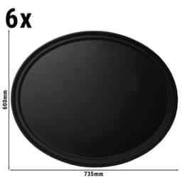 (6 Stück) CAMBRO | CAMTREAD® - Fiberglas Tablett - oval - 735x600mm - niedriges Profil - Schwarz