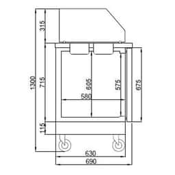 Saladette PREMIUM - 1400mm - 2 Türen - für 6x GN 1/6 - eckiger Glasaufsatz