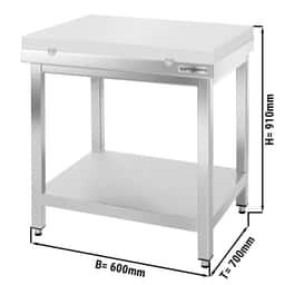 Edelstahl Arbeitstisch PREMIUM - 600x700mm - mit Grundboden ohne Aufkantung inkl. Schneideplatte