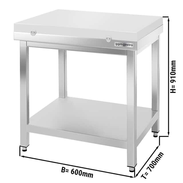 Edelstahl Arbeitstisch PREMIUM - 600x700mm - mit Grundboden ohne Aufkantung inkl. Schneideplatte