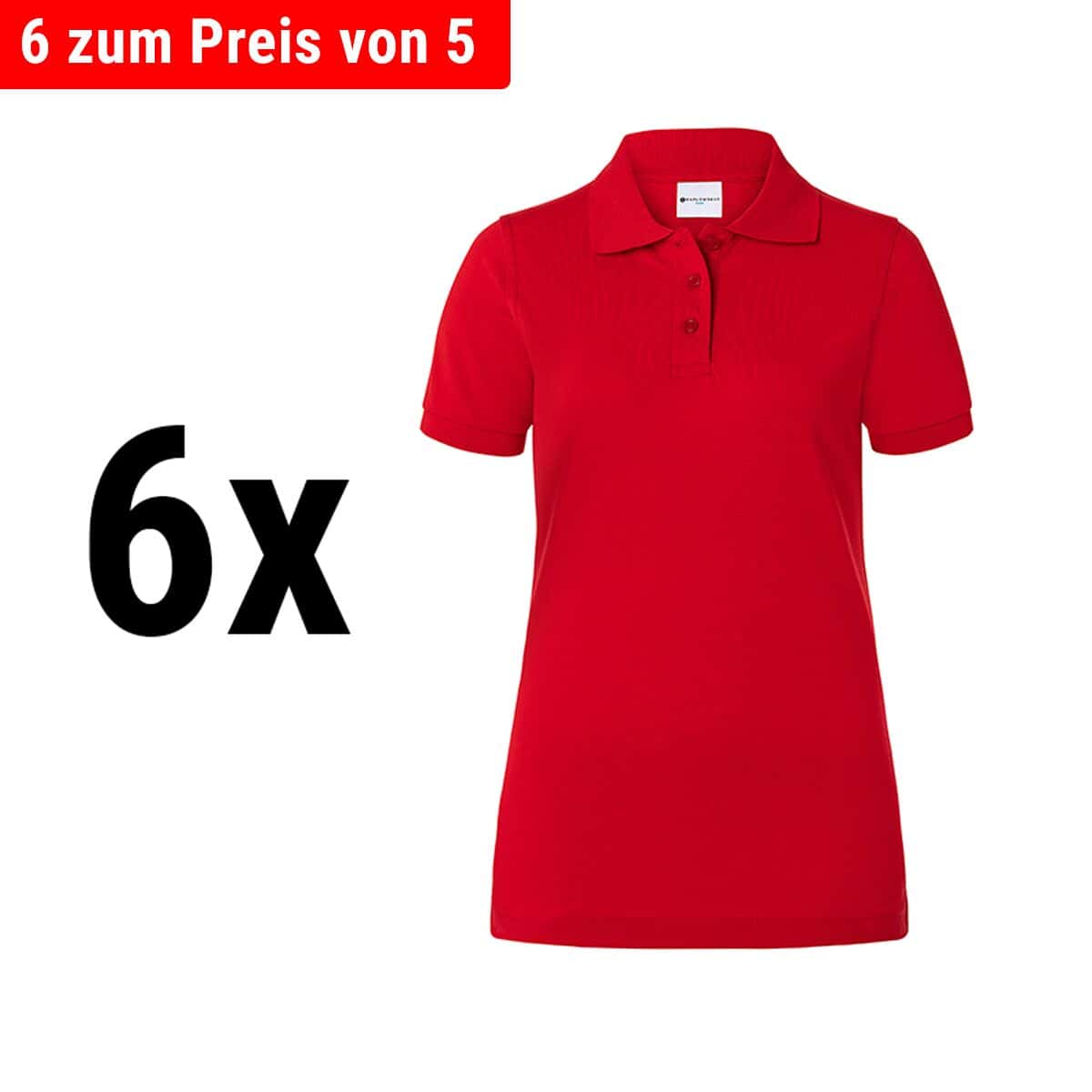 (6 Stück) KARLOWSKY | Damen Workwear Poloshirt Basic - Rot - Größe: L