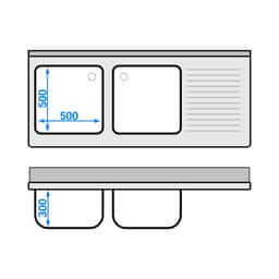 Spültisch PREMIUM - 1600x700mm - mit Grundboden & 2 Becken links