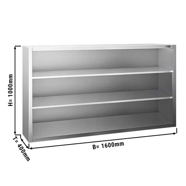 Edelstahl Wandhängeschrank PREMIUM - 1600x400mm - ohne Schiebetür - 1000mm hoch