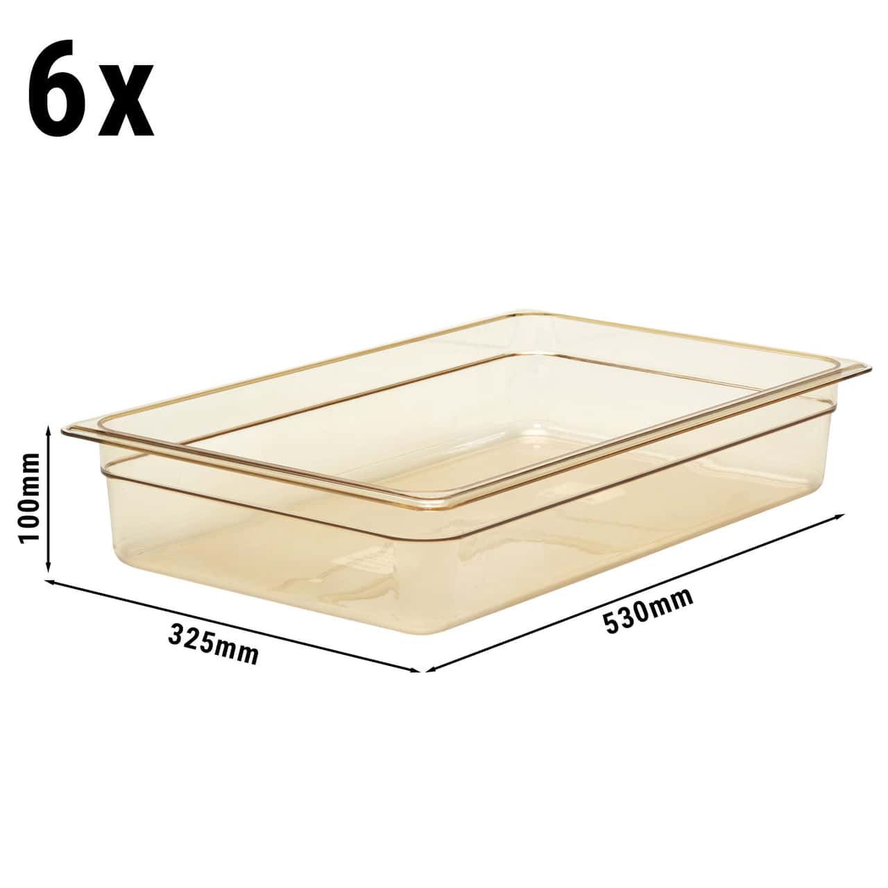 (6 kusů) CAMBRO | H-PAN™ Žáruvzdorné GN nádoby 1/1 - jantar - hloubka 100 mm