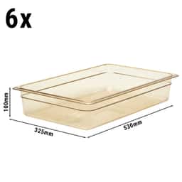 (6 kusů) CAMBRO | H-PAN™ Žáruvzdorné GN nádoby 1/1 - jantar - hloubka 100 mm